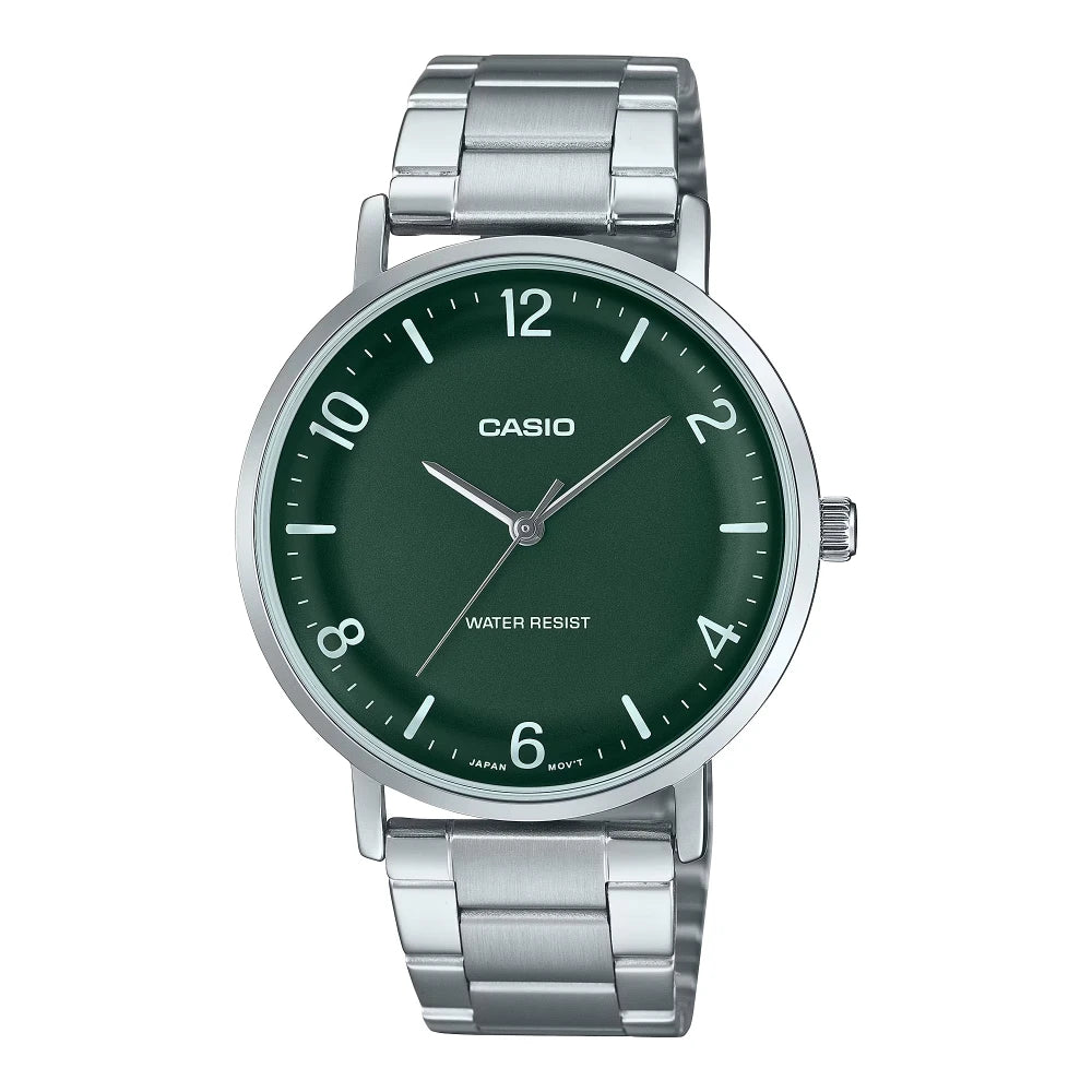 Reloj Casio Análogo  MTP-VT03D-3B Dial Cóncavo Verde 40mm