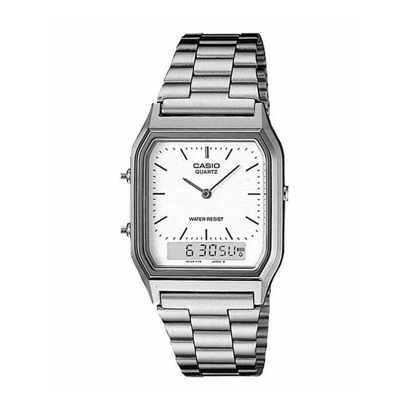 Reloj Casio Vintage AQ-230A Plateado Flat Dial Dando la Hora