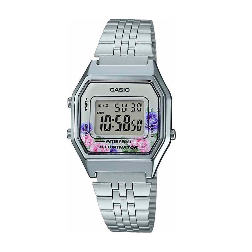 Reloj Casio Vintage LA680WA-4CDF Plateado Flores Dando la Hora