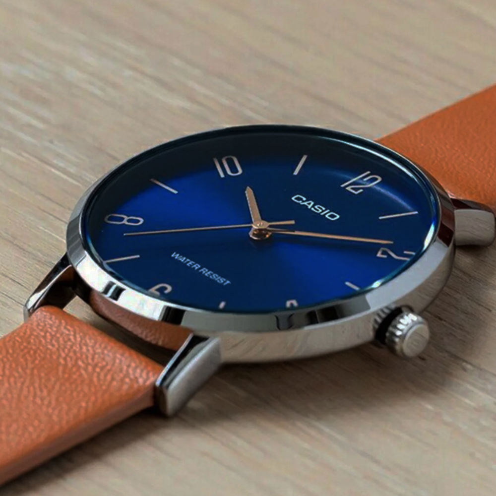 Reloj Casio Análogo MTP-VT01L-2B2 Azul Correa de Cuero 40mm
