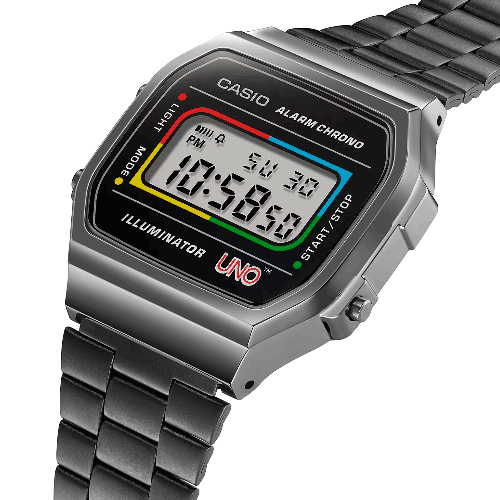 Reloj Casio Vintage A168WEUC-1A "Cartas UNO" Mattel Edición Limitada
