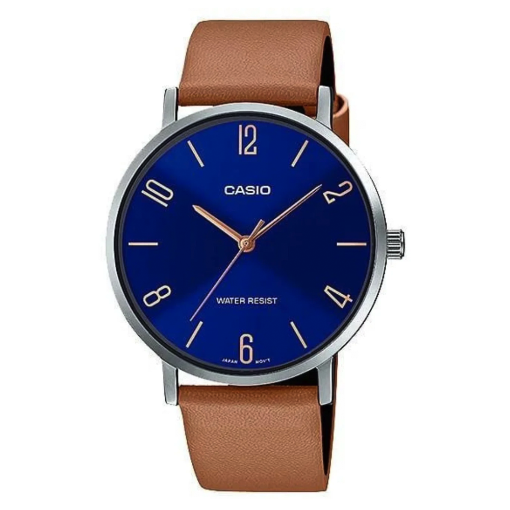 Reloj Casio Análogo MTP-VT01L-2B2 Azul Correa de Cuero 40mm
