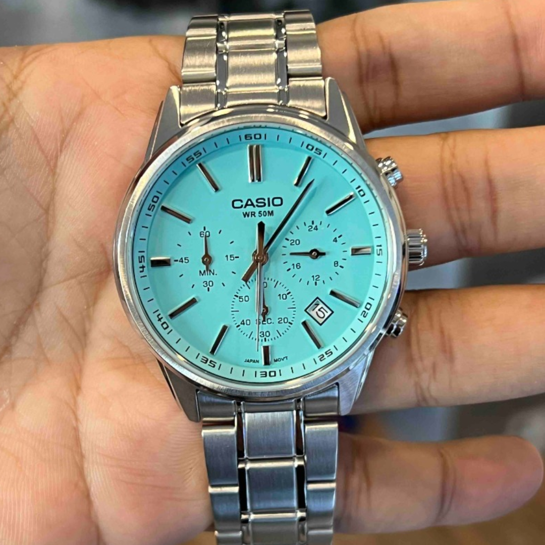 Reloj Casio Análogo MTP-E515D-2A2 Chronograph Tiffany 41mm