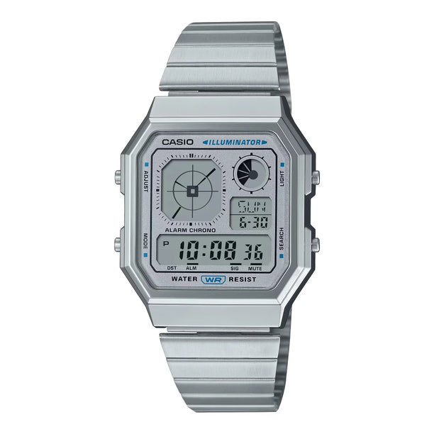 Reloj Casio Vintage A130WE-7A Nuevo Twin-Graph Plateado