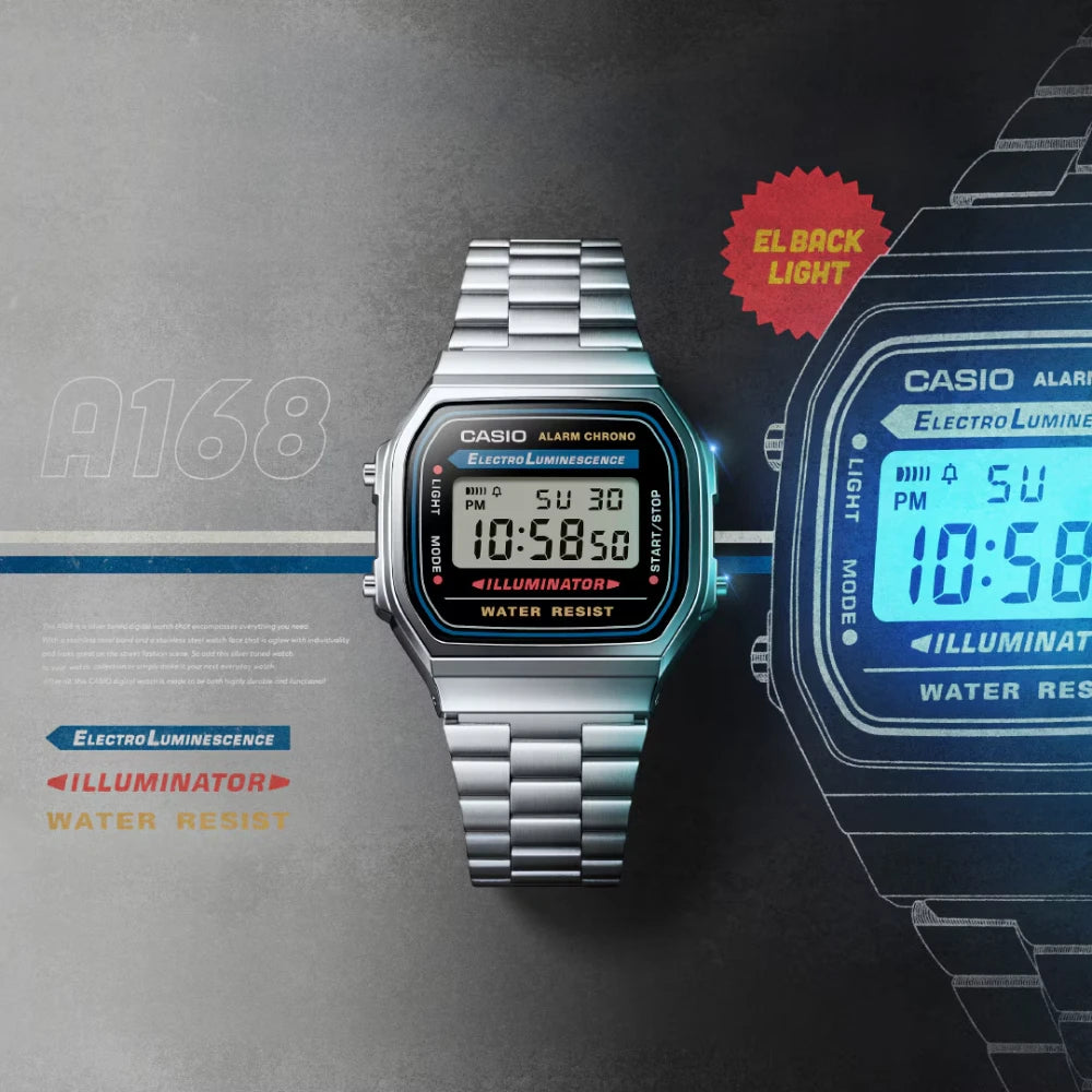 Reloj Casio Vintage A168WA-1A2WJR Electroluminescence Plateado JDM