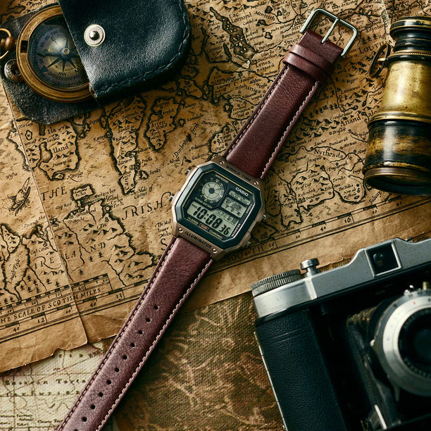 Reloj World Time Royale Casio Vintage AE-1200WHL-5A Correa de Cuero