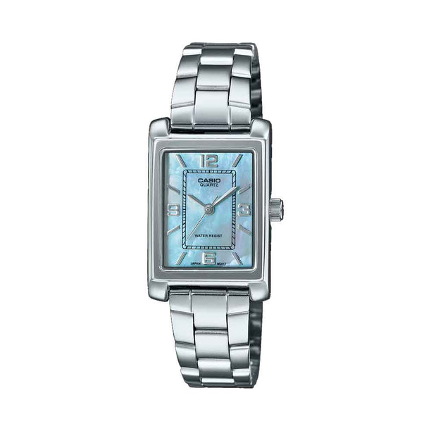 Reloj Casio Tank Análogo LTP-1234DS-2A Nácar Celeste