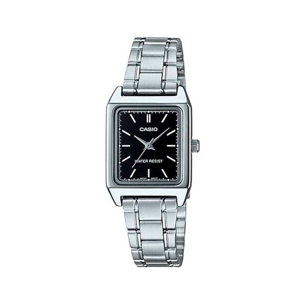 Reloj Casio Tank Análogo LTP-V007D-1E Correa Acero Dial Negro