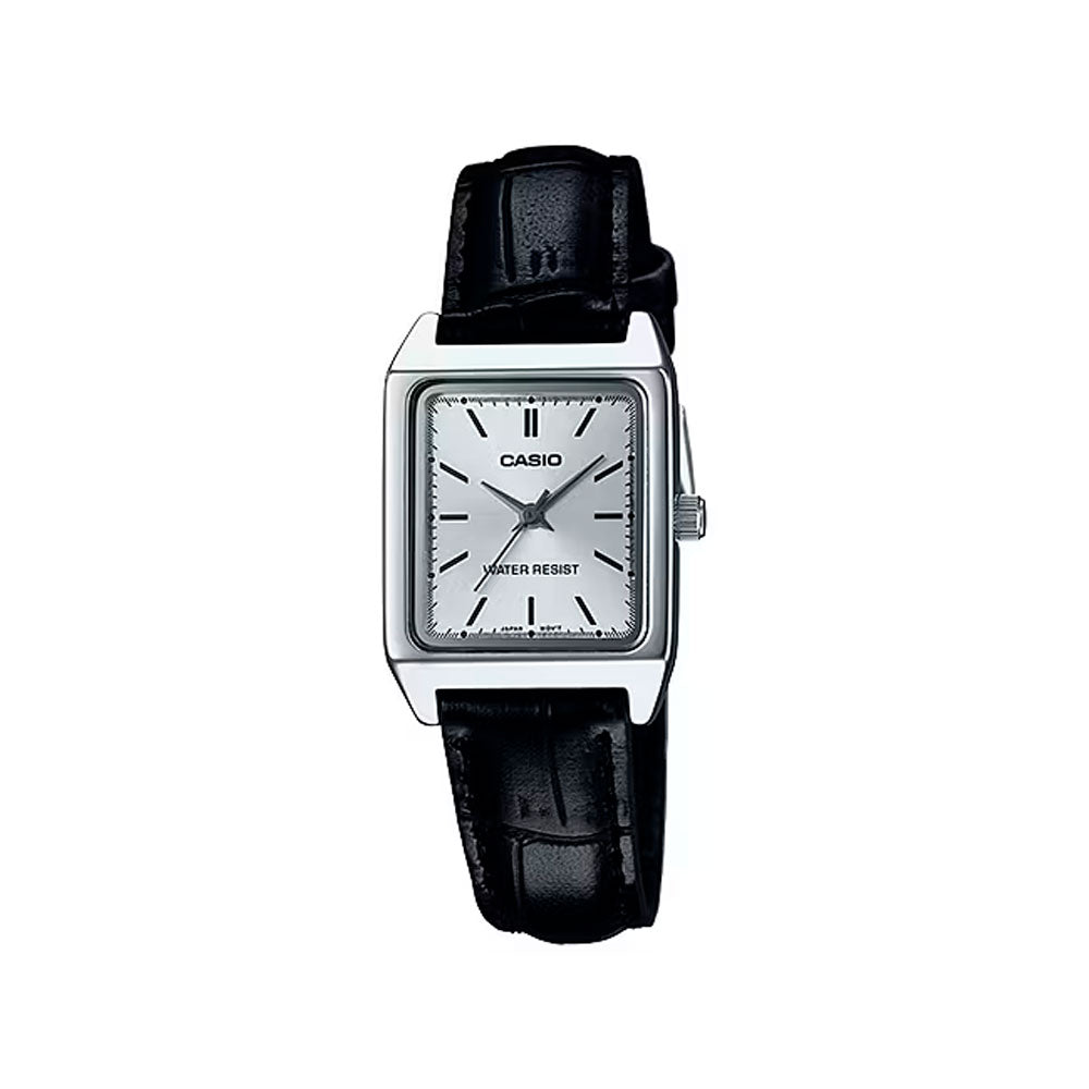 Reloj Casio Tank Análogo LTP-V007L-7E1 Cuero Dial Plateado