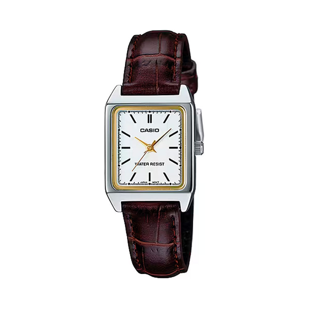 Reloj Casio Tank Análogo LTP-V007L-7E2 Cuero Dial Blanco