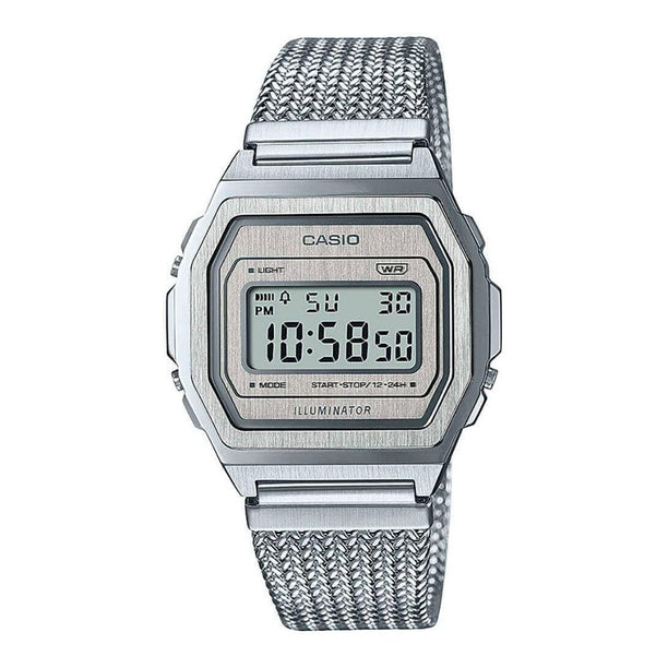 Reloj Casio Vintage A1000MA-7EF Caja Metálica Plata Correa Milanese - Dando la Hora