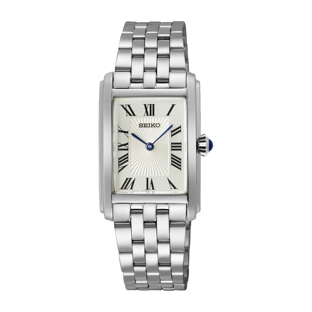 Reloj Seiko Tank SWR083 Cuarzo Plateado Correa de Acero