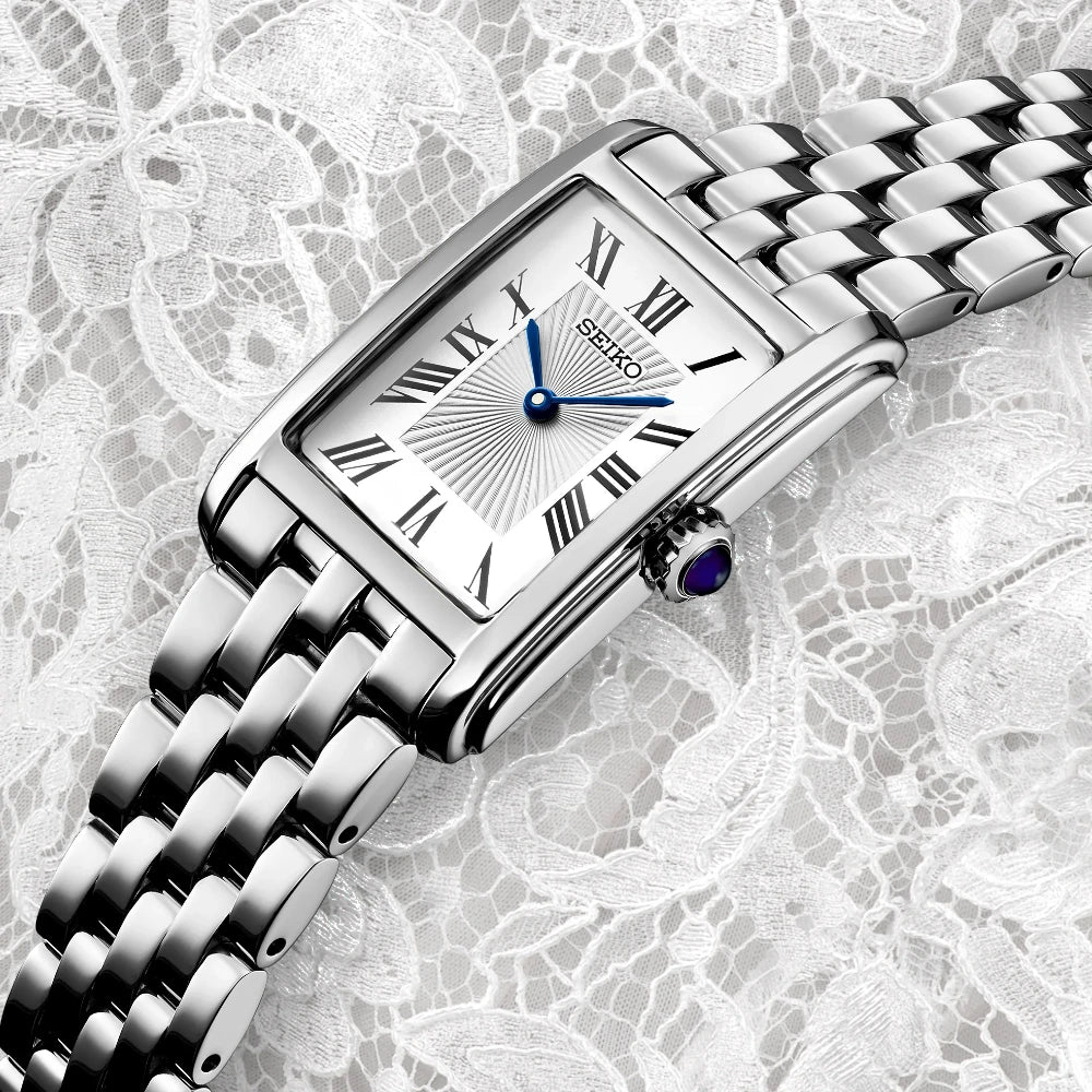 Reloj Seiko Tank SWR083 Cuarzo Plateado Correa de Acero
