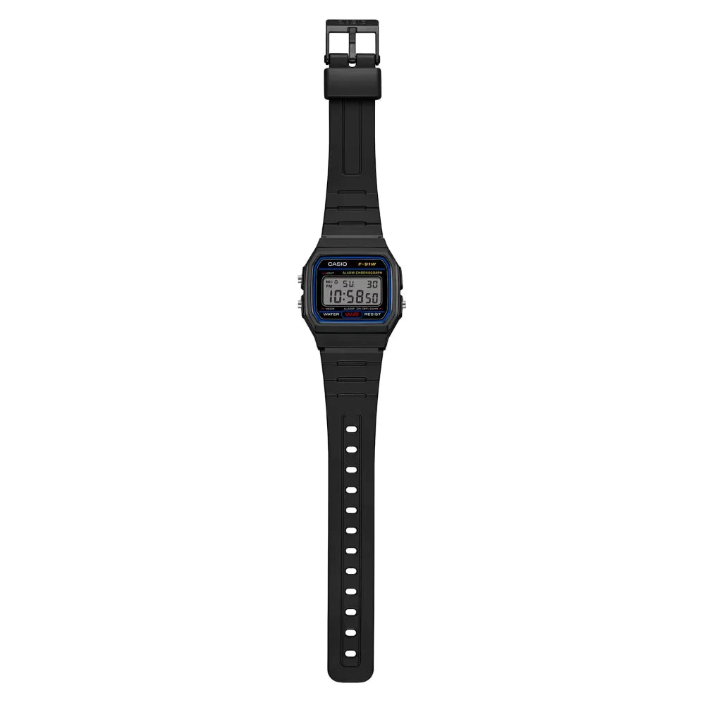 Reloj Casio Vintage F-91W-1DG Clásico Líneas Azules