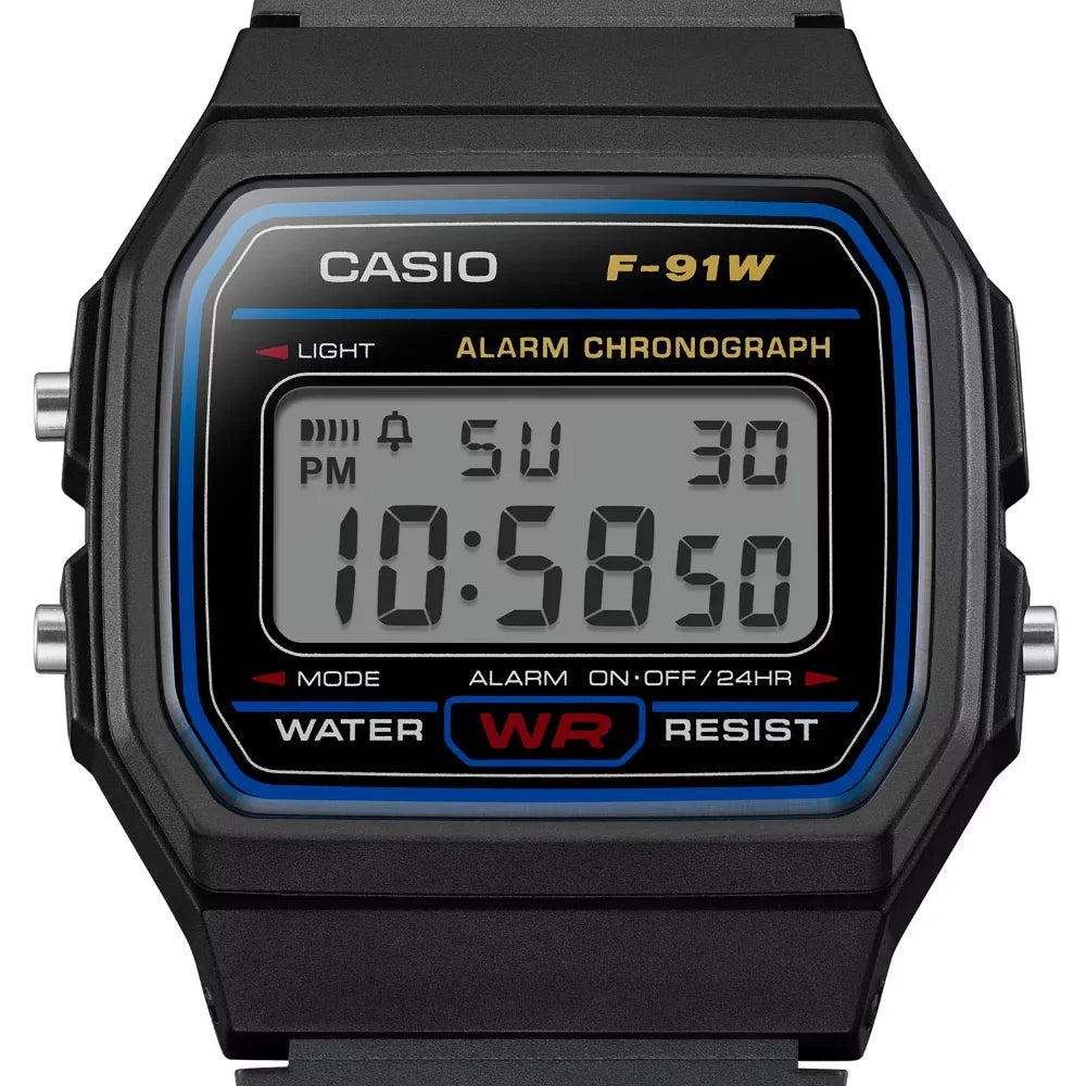 Reloj Casio Vintage F-91W-1DG Clásico Líneas Azules