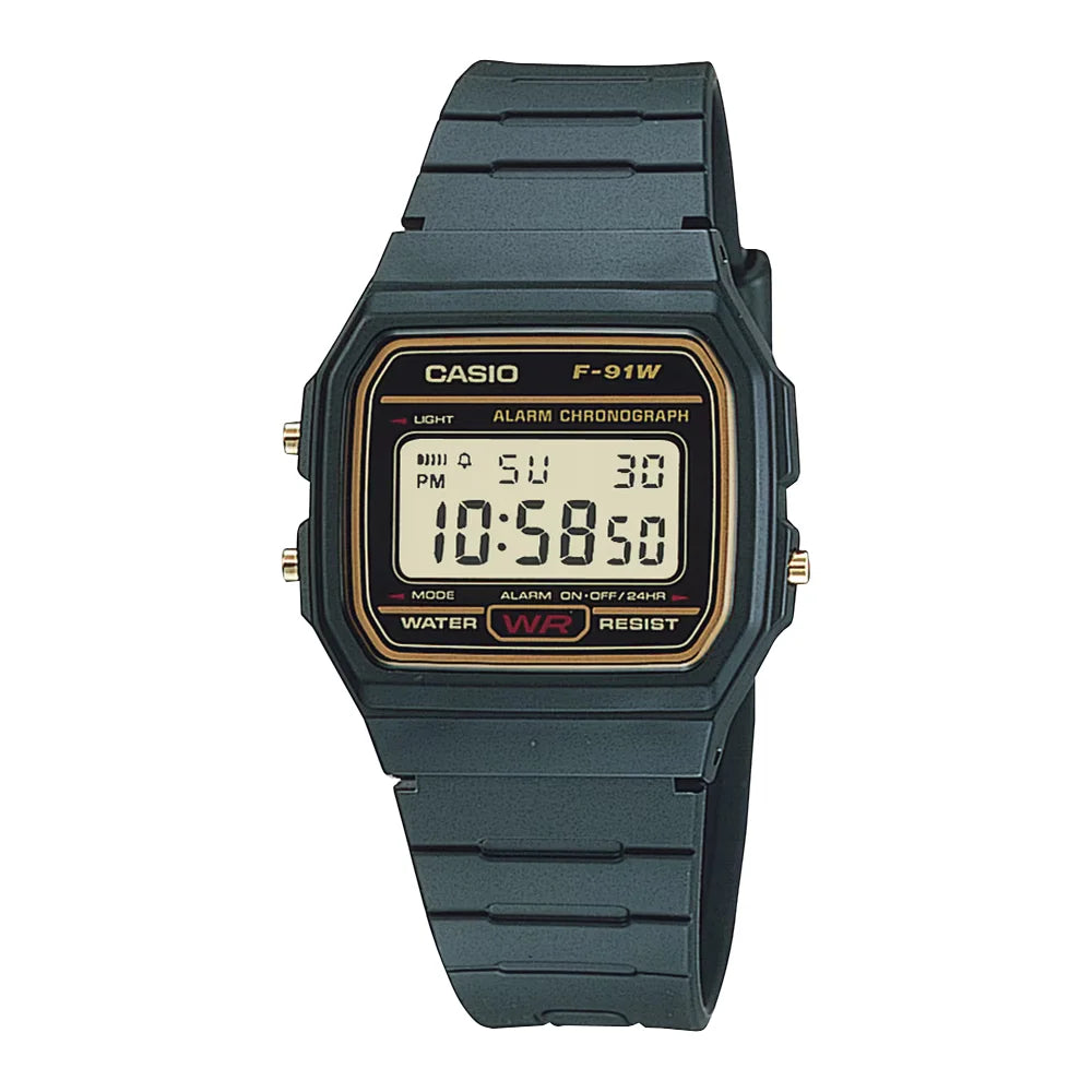Reloj Casio Vintage F-91WG-9 Clásico Líneas Amarillas