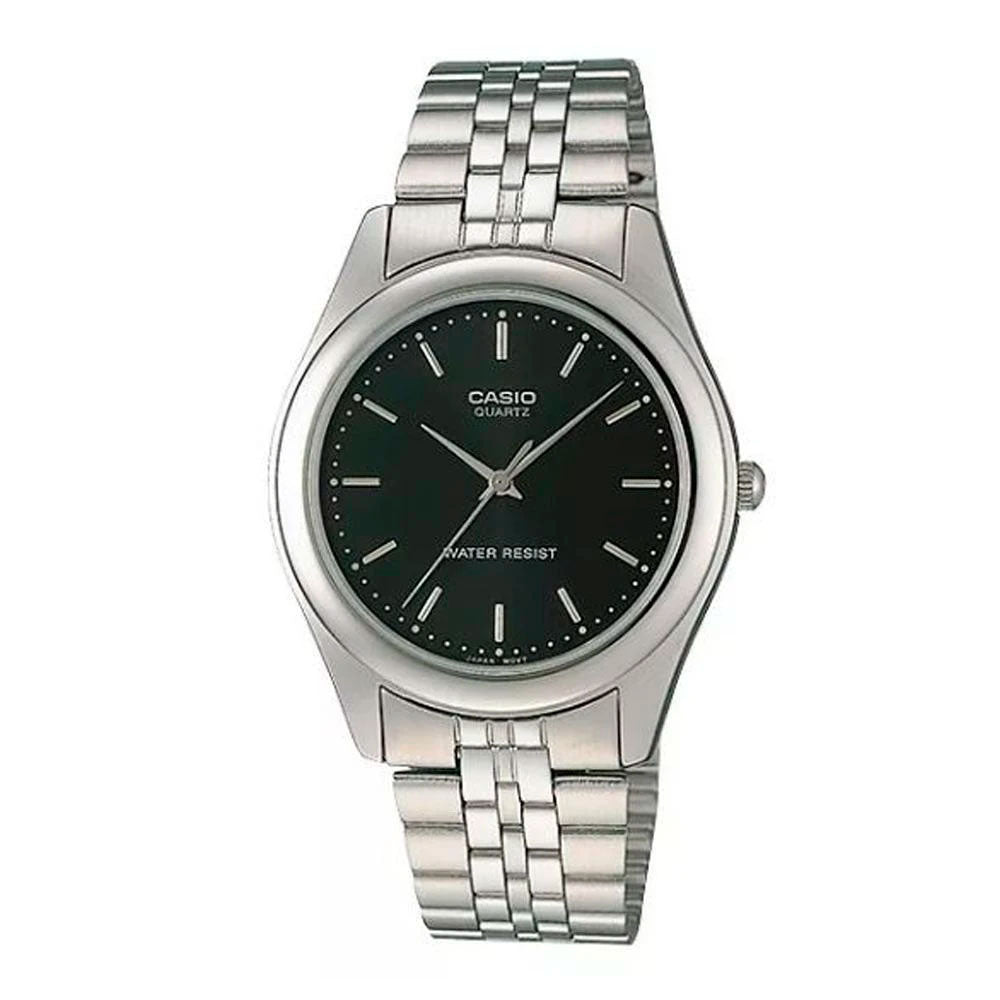 Reloj Casio Análogo MTP-1129A-1ARDF Plateado Dial Negro Acero Inoxidable
