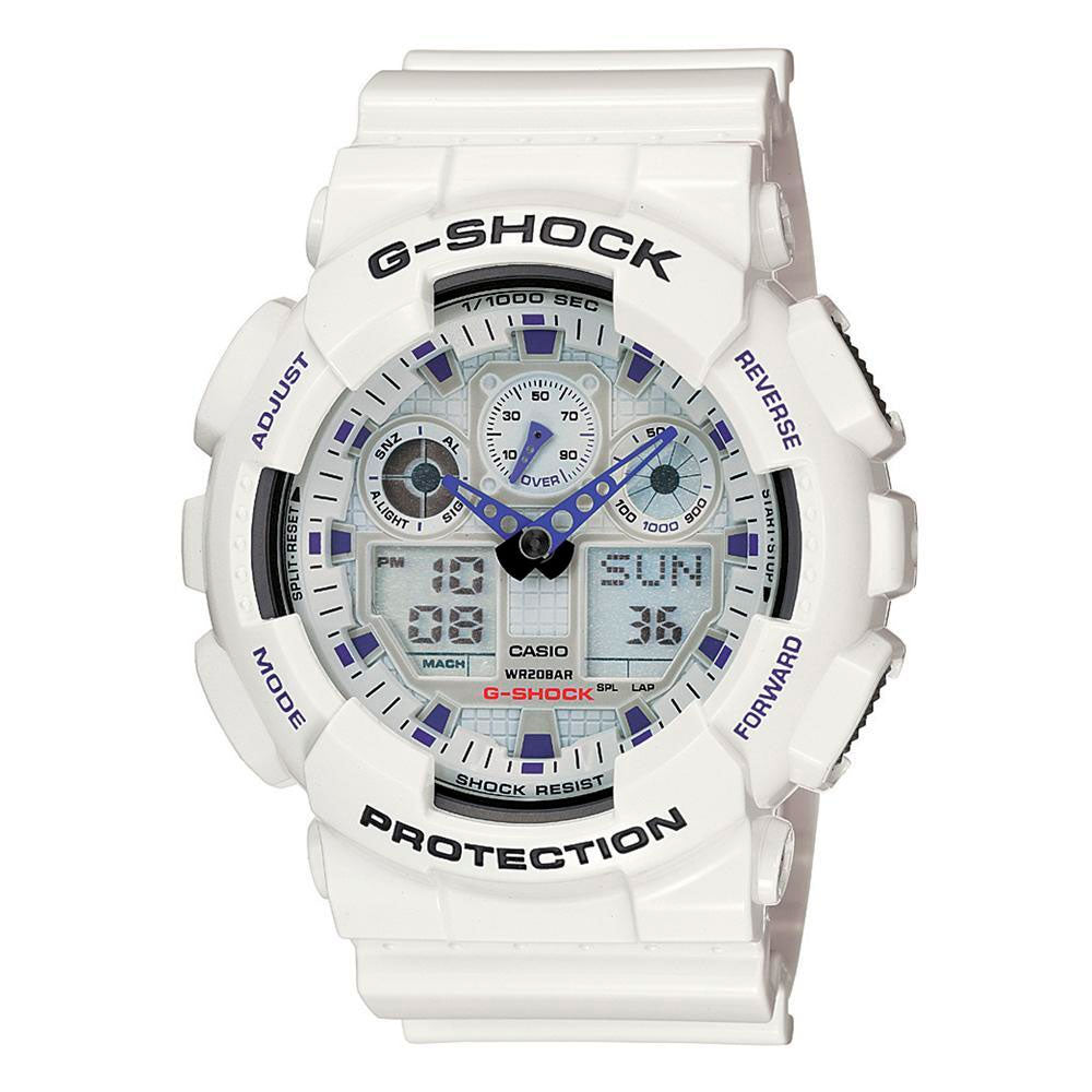 Reloj Casio G Shock Vintage GA 100A 7A Blanco Dando la Hora