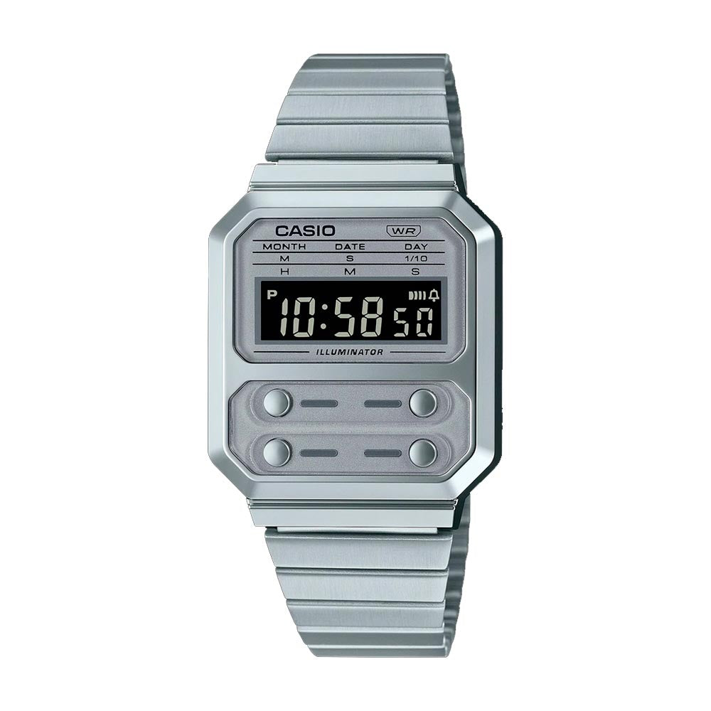 Reloj Casio Vintage A100WE-7BDF Alien F-100 Plateado - Dando la Hora