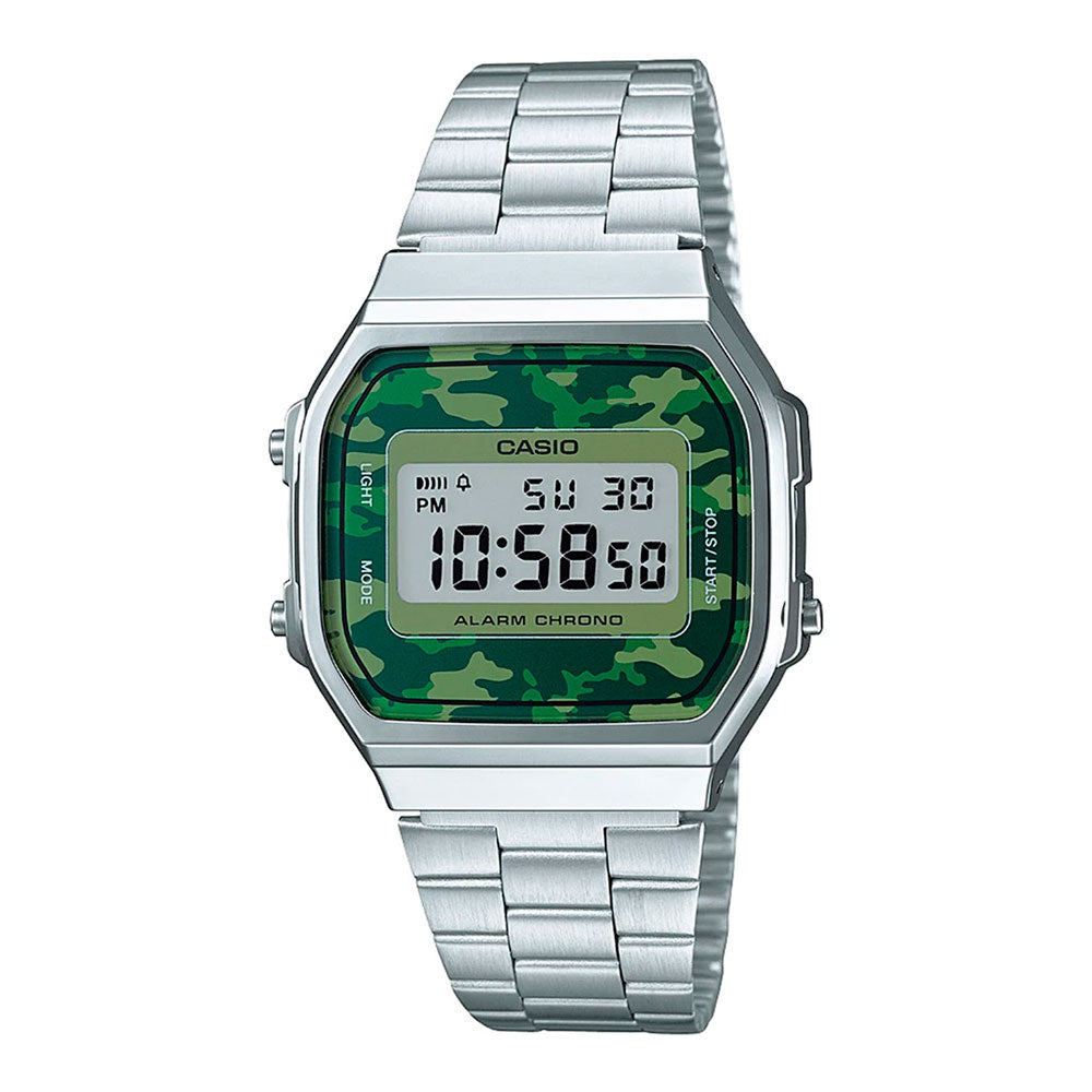 Reloj Casio Vintage A168WEC-3DF "Camuflaje" Plateado - Dando la Hora