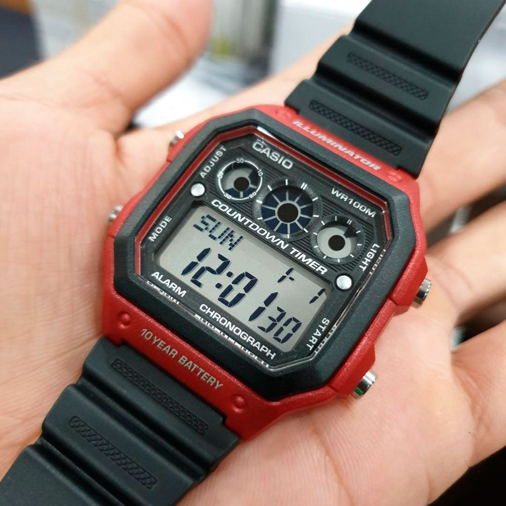 Reloj Casio Vintage AE 1300WH 4AVDF Rojo Dando la Hora Dando