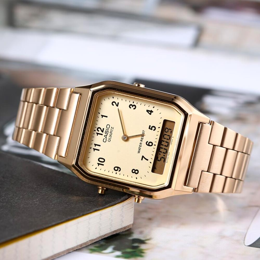 Reloj Casio Vintage AQ-230GA Dorado Numérico - Dando la Hora