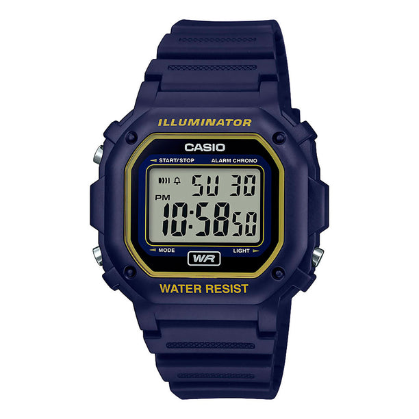 Reloj Casio Vintage F-108WH-2A2CF Azul Líneas Amarilla - Dando la Hora