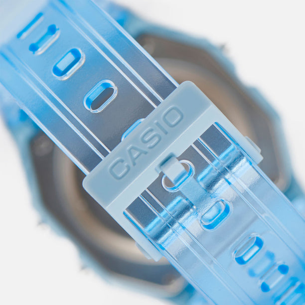 Reloj Casio Vintage F-91WS-2D Celeste Transparente - Dando la Hora