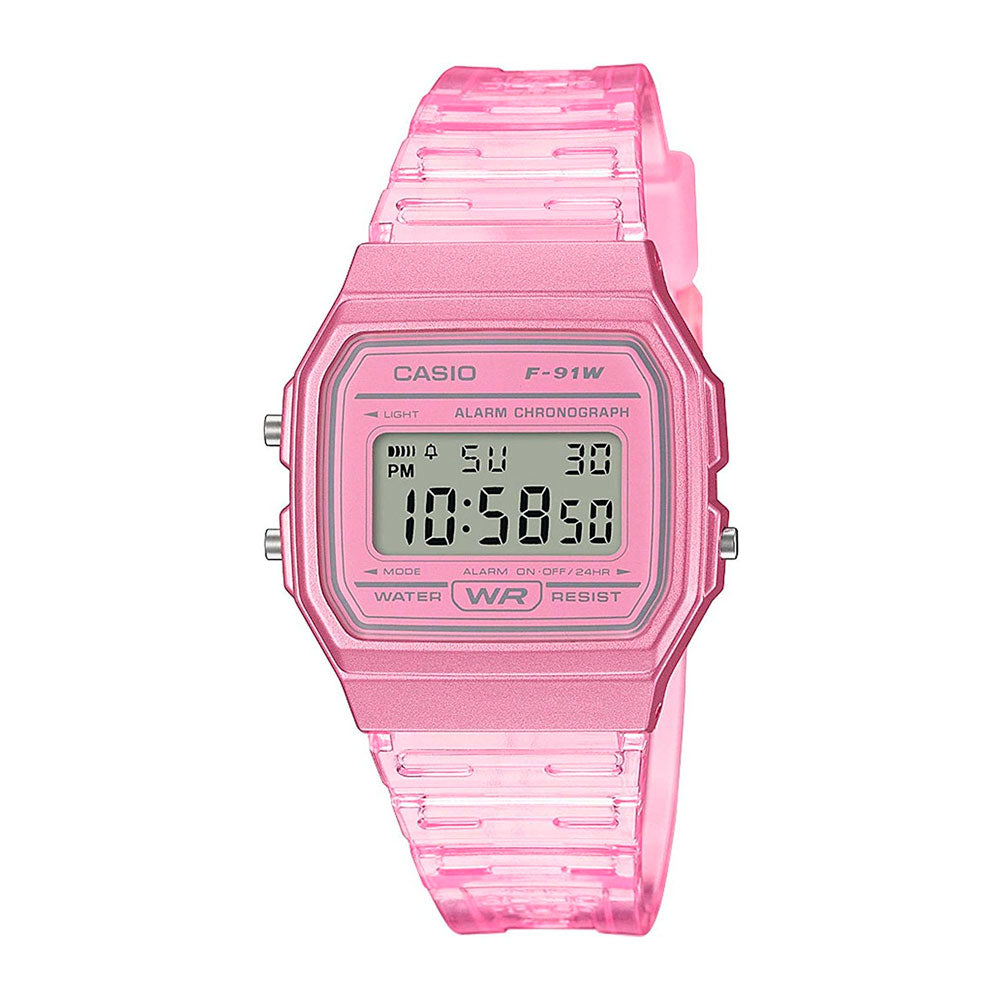 Reloj Casio Vintage F-91WS-4D Rosado Transparente - Dando la Hora