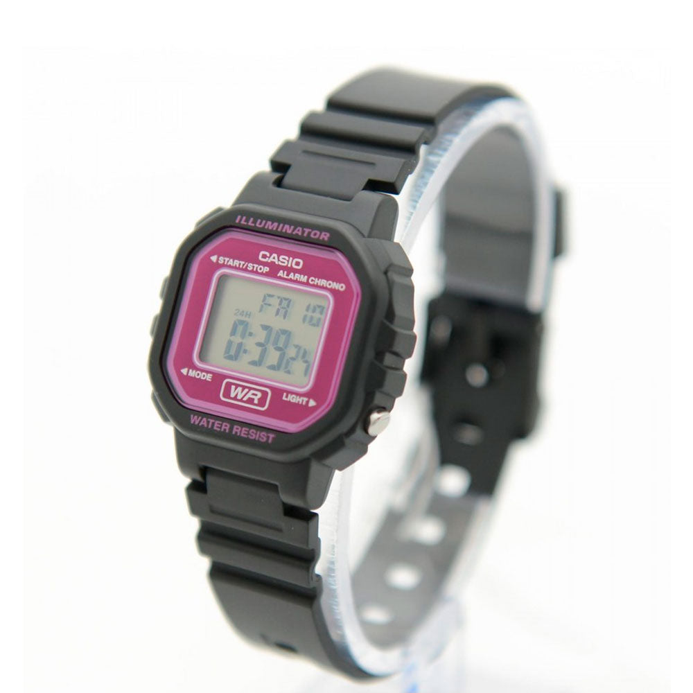 Reloj Casio Vintage LA 20WH 4ADF Negro Morado Dando la Hora