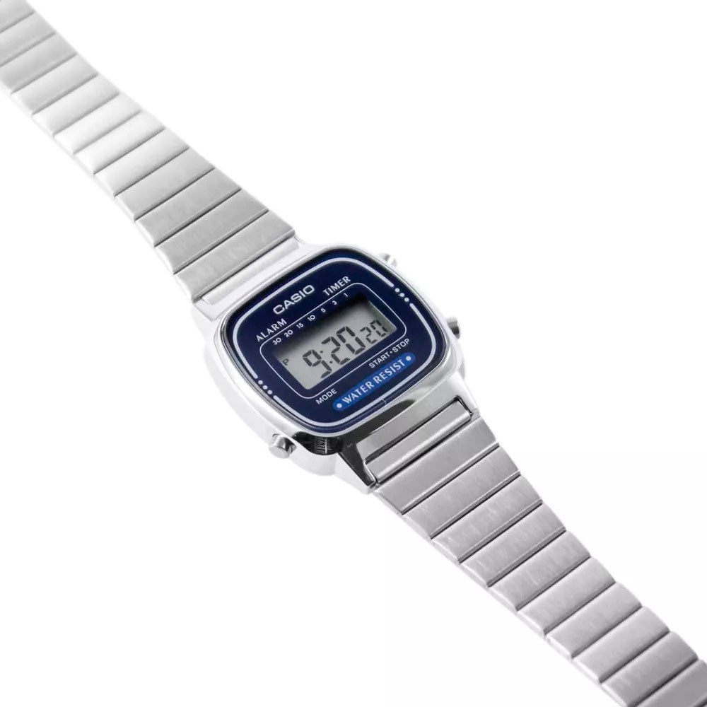 Reloj casio plateado con azul hot sale