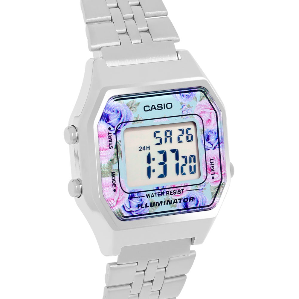 Reloj Casio Vintage LA680WA-2CDF Plateado Flores