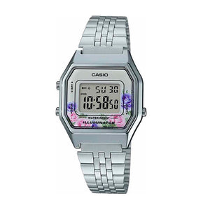 Reloj Casio Vintage LA680WA 4CDF Plateado Flores Dando la Hora