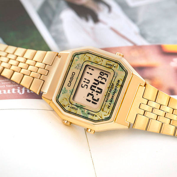 Reloj Casio Vintage LA680WGA 9CDF Dorado Flores Dando la