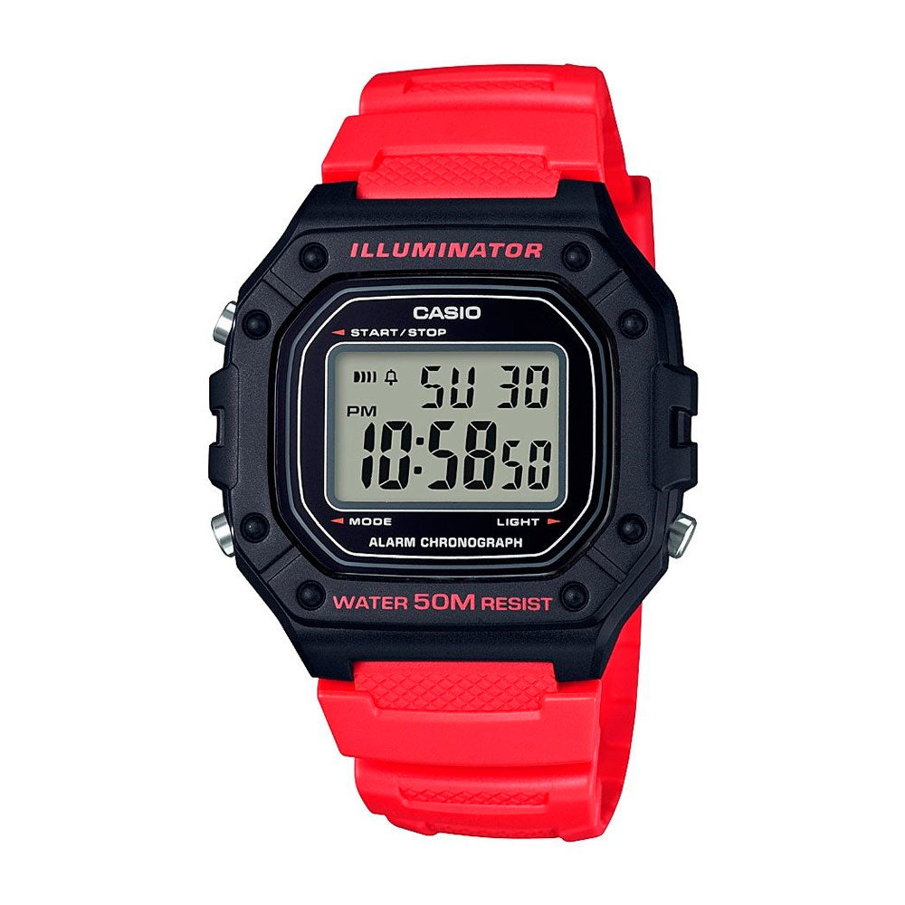 Reloj Casio Vintage W 218H 4BVDF Correa Roja Dando la Hora Dando La Hora
