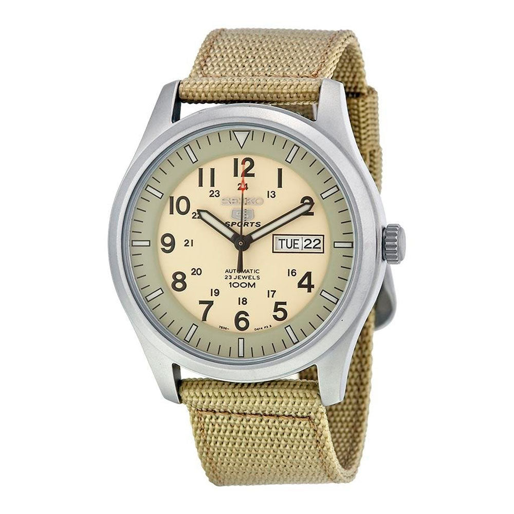 Reloj Seiko 5 Sports Automático SNZG07K1 Metálico NATO 42mm Beige