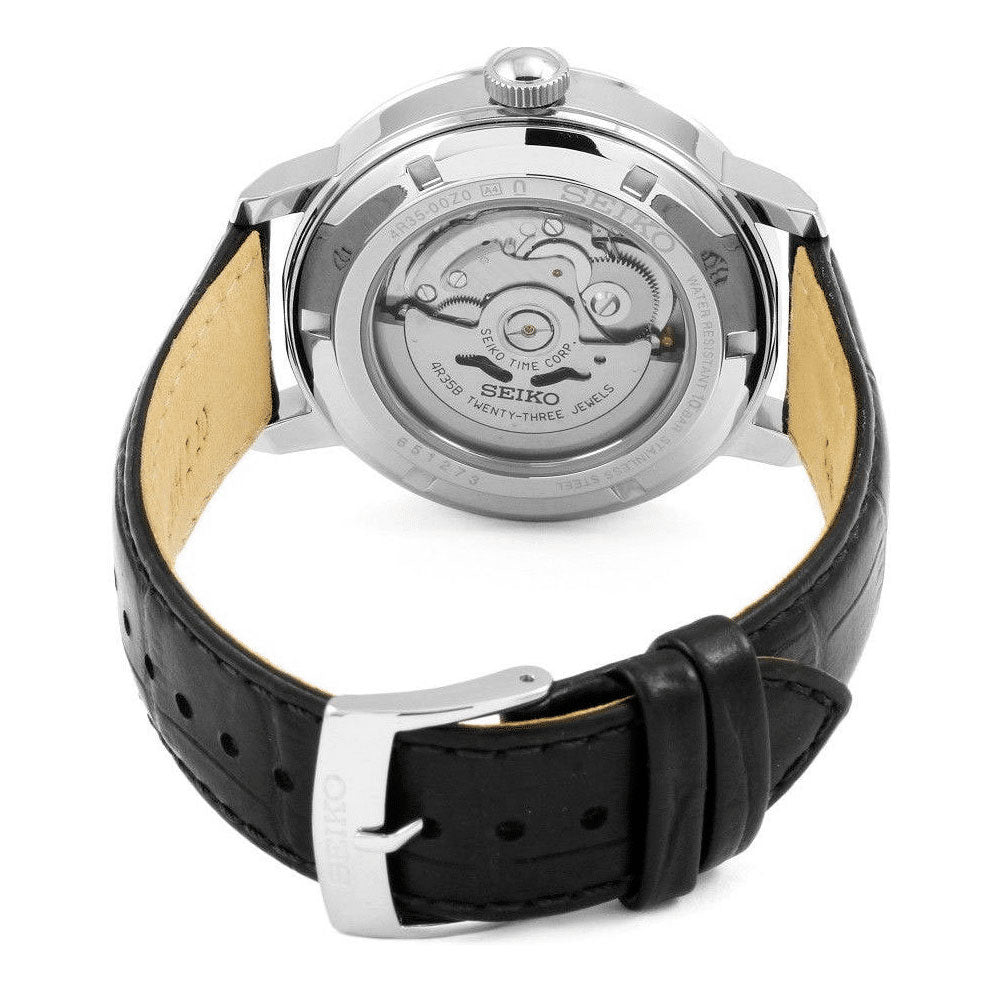 Reloj Seiko Automatic Análogo SRPA27K1 Negro Cuero 42mm Dando la