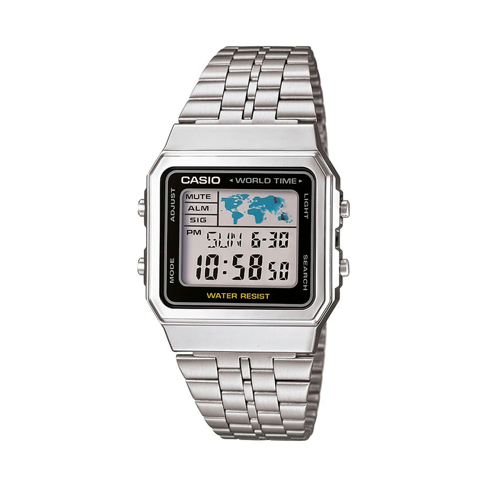 Reloj World Time Casio Vintage A500WA 1DF Plateado Dando La Hora reloj-world-time-casio-vintage-a500wa-1df-plateado-dando-la-hora