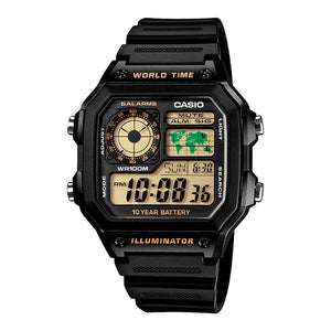 Reloj World Time Royale Casio Vintage AE-1200WH-1BVDF Negro Pantalla Verde