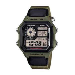 Reloj World Time Royale Casio Vintage AE-1200WHB-3BVDF Correa Verde