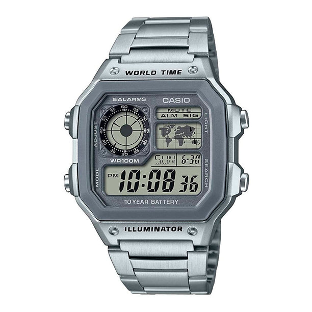 Reloj World Time Royale Casio Vintage AE-1200WHD-7AVCF Plateado - Dando la Hora